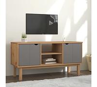 ZQQLVOO OTTA Meuble TV - Centre de divertissement - Support multimédia - Meuble TV - Meuble TV - Marron et gris - 113,5 x 43 x 57 cm - Bois massif de pin - Convient pour salon, chambre à coucher