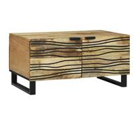 ZQQLVOO Table Basse de Salon avec Rangement en Bois de Manguier Massif et Pieds en Fer, Design Rustique-Industriel avec Portes à Charnière et Surface Résistante aux