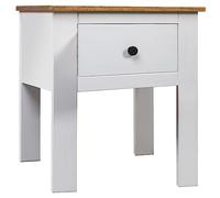 ZQQLVOO Table de chevet moderne blanche 46 x 40 x 57 cm en bois massif de pin Panama avec tiroir, table d'appoint robuste également comme table basse, meuble durable pour le salon