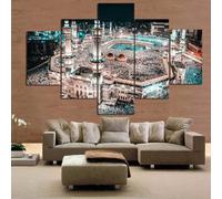ZQSYFEWET Deco Murale Salon 5 Parties Impression sur Toile Decoration Murale Islam musulman Arabie Saoudite Mosquée de la Mecque Grand Tableau Decoration Murale Salon Avec Cadre