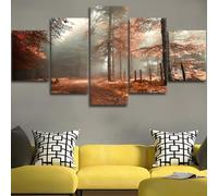 ZQSYFEWET Tableaux Abstraits Moderne Impression sur Toile Decoration Murale 5 Pieces Automne Forêt Arbres Nature Extérieur Tableaux Tableau Chambre Adulte Tableau Decoration Murale