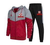 ZQURVO Survêtement 2 pièces pour homme Resident Evil, veste à capuche zippée et pantalon de jogging Evil, ensemble manches longues et haut de jogging Umbrella, sweat-shirt chaud d'hiver,Red-l