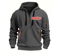 ZQURVO Sweat à Capuche pour Homme Fairy Tail, doublé Polaire, Demi-Zip, Sweat-Shirt à Capuche, Manches Longues, Sport, Veste Chaude d'hiver, Manteau de Sport décontracté avec Poches,Grey2-l