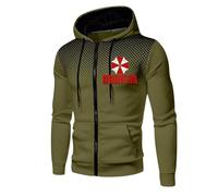 ZQURVO Veste décontractée pour homme pour Resident, sweat-shirts en polaire, veste zippée à manches longues pour Evil, haut à capuche léger pour l'hiver, sweat-shirt à capuche parapluie,Green-l