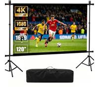 ZQX Écran de projection portable avec support, 120" 16:9 4K HD pliable et lavable, 2 en 1 à montage mural et autonome pour cinéma maison, jardin, camping