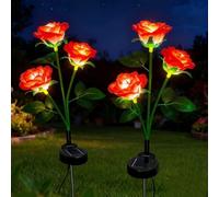 ZQX Lot de 2 lampes solaires de jardin étanches avec panneau solaire plus large pour parterre de fleurs, allée, fête, vacances, décoration - 3 fleurs par branche, rouge, lot de 2