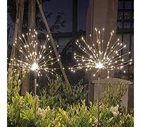 ZQX Lot de 2 lampes solaires de jardin, feux d'artifice, guirlande lumineuse à énergie solaire pour extérieur, jardin, allée, patio, mariage, fête - 120 LED, blanc chaud