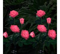 ZQX Lumière de Jardin Solaire, 2 PCS Lumières Solaires Extérieures Fleur, Rose Lampe Solaire Exterieur Decorative, LED Éclairage Imperméable Avec 10 Roses pour Pelouse, Noël, Balcon, Cour (Rose)