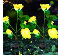 ZQX Lumière de Jardin Solaire, 2 PCS Lumières Solaires Extérieures Fleur, Rose Lampe Solaire Exterieur Decorative, LED Éclairage Imperméable Avec 10 Roses pour Pelouse, Noël, Balcon, Cour (Jaune)