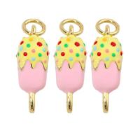 Zqxnt 3 breloques portables plaquées or pour femme en forme de palettes de crème glacée pour bonbons, collier de gâteau, accessoires