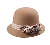 Zqxnt Chapeau melon tendance Fedoras pour femme style années 20 en laine pour cocktail, fête, hiver et automne, CamelA, Taille unique