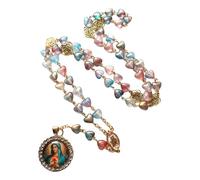 Zqxnt Chapelet romantique en forme de cœur de rose creux avec pendentif en verre pour collectionneurs, prière, méditations, cadeau, collier décoratif, taille unique, Comme décrit, Comme décrit.