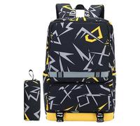 Zqxnt Sac d'école polyvalent pour adolescent, trousse à crayons, sac à dos pour ordinateur portable, sac à dos confortable pour lycée et collège, jaune, Beauté de masse