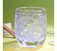 ZQXYXFUS Verre à whisky 300 ml en cristal sculpté à la main, verre à cocktail lowball de luxe ambré à bouche ronde pour fête d'anniversaire, vodka, bière, jus, café(Blue)