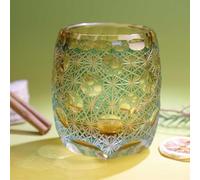 ZQXYXFUS Verre à whisky 300 ml en cristal sculpté à la main, verre à cocktail lowball de luxe ambré à bouche ronde pour fête d'anniversaire, vodka, bière, jus, café(Green)