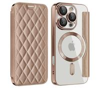 ZQYFCDZ Coque Magnétique Compatible avec iPhone 16 Pro,à Rabat,Compatible avec Compartiment pour Cartes mag-Safe,en Cuir synthétique,Anti-Rayures,Transparent,pour iPhone 16 Pro,Or du désert