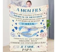 ZQYMM Couverture en Flanelle à Ma Fils, Couverture Polaire Chaud Et Doux, Couverture Plaid Personnalisée Couverture De Lettre Francais avec Papa à Ma Fils Encourager, Plaid Cadeaux pour Fils