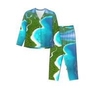 ZQYTGFDC An island in the Ocean Ensemble de pyjama à manches longues et pantalon avec poche pour femme, Noir/blanc, XL