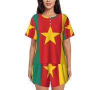 ZQYTGFDC Ensemble de pyjama à manches courtes pour femme, motif drapeau du Cameroun - Vêtements de nuit décontractés deux pièces avec poches, Noir , XL