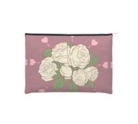 ZQYTGFDC Fleurs de lotus qui attendent de fleurir - Fermeture éclair - 22,9 x 16,5 cm - Petit organisateur de toilette pour la Saint-Valentin, une amie ou une petite amie, Rose d'amour blanche, TAILLE