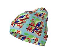 ZQYTGFDC Love Confessions Bonnet à pompon en tricot côtelé doux pour homme et femme, pour promenades à la campagne et festivals, unisexe pour adulte, Oiseau à feuilles rouges, Taille unique