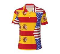 ZQYTGFDC Polo drapeau américain de l'Espagne, respirant et confortable, adapté pour les occasions d'affaires décontractées pour homme., Noir , L