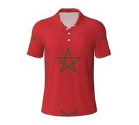 ZQYTGFDC Polo drapeau du Maroc, respirant et confortable, adapté pour les occasions d'affaires décontractées pour homme., Noir , XL