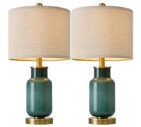 ZR98US 21" Table Lamp 2-Pack, Aesthetic Glass Body with Linen Shade for Bedroom & Living Room - White