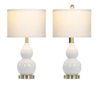 ZR98US 22-inch Double Gourd Ceramic Table Lamp 2-Pack, Linen Shade, Included, Bedroom Nightstand Suitable for Living Room, Dormitory, Office,(Pink)