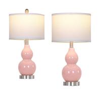 ZR98US 22-inch Double Gourd Ceramic Table Lamp 2-Pack, Linen Shade, Included, Bedroom Nightstand Suitable for Living Room, Dormitory, Office,(Pink)