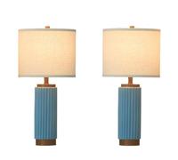 ZR98US 25" Ceramic Table Lamp 2-Pack, Linen Shade and USB A+C Ports, 3-Way Dimmable, Bedroom, Dining Suitable for Living Room, Dormitory, Office,(White)