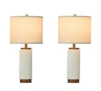 ZR98US 25" Ceramic Table Lamp 2-Pack, Linen Shade and USB A+C Ports, 3-Way Dimmable, Bedroom, Dining Suitable for Living Room, Dormitory, Office,(White)