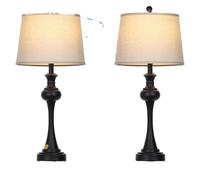 ZR98US 28,75" Set de Deux Lampes de Chevet avec Ports USB A+C, Tissu Beige, adapté aux pièces à Vivre, Chambre d'adolescent, Bureau (Marron)