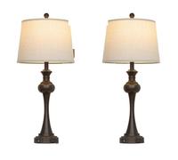 ZR98US 28,75" Set de Deux Lampes de Chevet avec Ports USB A+C, Tissu Beige, adapté aux pièces à Vivre, Chambre d'adolescent, Bureau (Marron)