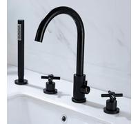 ZR98US 3 Hole Bath Mixer Tap with Shower Head and Hose Set - Brushed Gold Hot and Cold Water Mixer for Bathroom Taps and Showers