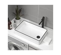 ZR98US 49cm x 31.8cm White Ceramic Rectangular Bathroom Sink, Porcelain Countertop Sink with Black Faucet and Pull-Out Combo Drain Ceramic Bathroom Sink Small Sink
