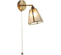 ZR98US Antique Brass, Flower Pattern Mounted Light Fixture Pull Chain Glass Wall Lamp for Living Room Bedside Bathroom