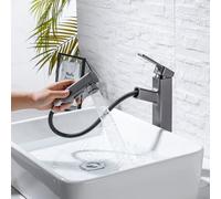 ZR98US Basin Faucet with Pull Out Sprayer, 3 Modes, Brass Single Hole Mixer Tap for Bathroom, Bar, RV - Bathroom Sink Tap