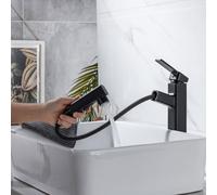 ZR98US Basin Faucet with Pull Out Sprayer, 3 Modes, Brass Single Hole Mixer Tap for Bathroom, Bar, RV - Bathroom Sink Tap