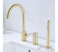 ZR98US Bath Mixer Tap - Deck Mounted Gooseneck Swivel Spout with Shower Head, Brushed Gold Finish for Tub, Elegant and Functionality