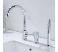 ZR98US Bath Mixer Tap - Deck Mounted Gooseneck Swivel Spout with Shower Head, Brushed Gold Finish for Tub, Elegant and Functionality