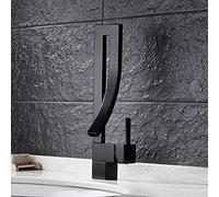 ZR98US Bathroom Sink Faucet, Brass Waterfall Mixer Tap, Single Handle Cold & Hot, Square, Single Hole Basin Faucet for Kitchen & Bathroom Use