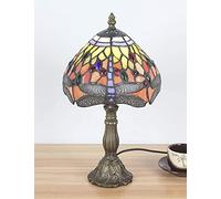 ZR98US Bedside Bedroom Lamps for Living Room 8-inch Orange Dragonfly and Pearl Warm Coloured Series Table Lamp European Vintage Style Stained Glass