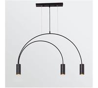 ZR98US Black Gold Metal with Geometric Lines Arched Shape Pendant Light, Height Adjustable Hanging Lamp, Chandelier