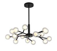 ZR98US Boutique Decoration Branching Chandelier,Brass Plating Metal Globe Ceiling Light with Magical Bubble Molecular Shades for Kitchen,G4 Iron Art Glass Chandelier-Black. 15