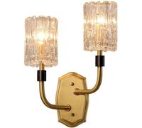 ZR98US Brass Fixtures Bedroom Bedside Living Room Lantern Copper Wall Lamp Frosted Glass Lampshade Stair Lights, Chandelier