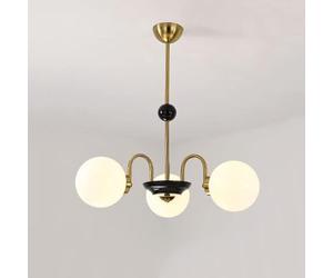 ZR98US Chandeliers Dining Rooms, Gold Chandelier, with U-Shaped Arms Pendant Light Fixtures for Living Room, Bedroom & Kitchen, Golden Finish White Globe Glass Shaded