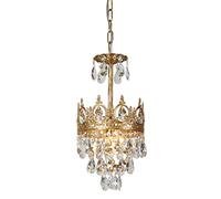 ZR98US Chandeliers Gold Metal Elegant Chandelier with Antique Luxury Hanging Shade Crown Crystal Glass Ceiling Pendant Light for Bedroom Living Dining Room