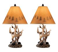 ZR98US Country Cottage Antler Resin Table Lampe 2 Set, la décoration Salle à Manger de Marron adapté Salon, dortoir, au Bureau,