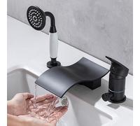 ZR98US Deck Mounted Bath Mixer Tap - Black Waterfall Mixer with Pull Out Shower, Single Lever Control - Bathroom Faucet for Stylish Bathing Experience